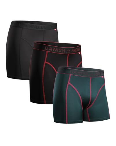 DANISH ENDURANCE 3 Calzoncillos Deportivos para Hombre, Elásticos, Transpirables y Hechos de Microfibra, Multicolor: 1 x Negro, 1 x Verde/púrpura, 1 x Negro/Rojo, Large