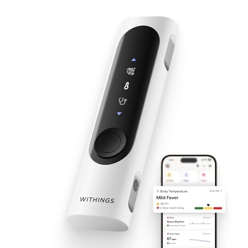 WITHINGS BeamO – Termómetro Digital Inteligente sin Contacto, MultiScan 4 en 1, Monitor ECG, Oxímetro de Pulso, Estetoscopio Digital, Para Niños y Adultos, Multiusuario, Cuidado Familiar