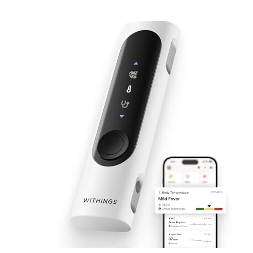 WITHINGS BeamO – Kontaktloses digitales Smart Thermometer, Fiebererkennung, 4-in-1 MultiScan, EKG, Pulsoximeter, Digitales Stethoskop, Für Kinder & Erwachsene, Multi-User, Familiengesundheit