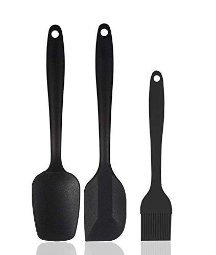 Branzios Silicone Spatula Brush for Cooking, Spatula for Cake, Spatula for Non Stick Cookware, Spatula 1, Silicone spatulas (Set of 3 Spatula, Black)