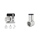 Kenwood kMix KMX750BK Küchenmaschine, 5 l Edelstahl Schüssel, 1000 Watt, inkl. 3-Teiligem Patisserie-Set und Spritzschutz, schwarz & Trommelraffel KAX643ME, Zubehör für Kenwood Küchenmaschinen