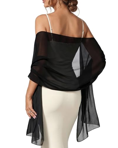 FURTALK Chiffon Shawl Wraps for Women Evening Dresses Soft Scarf Formal Wedding Bridal Scarves Black