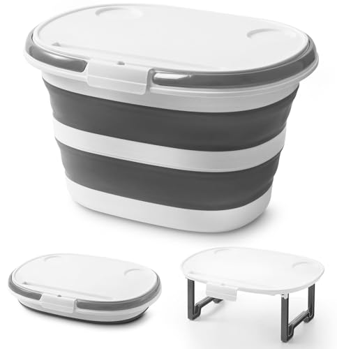 Zonopy Collapsible Bucket, Upgraded 16L (4.2 Gallon) Collapsible Mop Bucket with Multi-Functional Lid, Foldable Portable Camping Beach Sand Water Pot Pail Space Saving Square, Car Washing Bucket