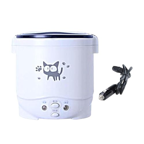 LIXSAZSE Eficiente olla arrocera eléctrica de 1 litro, multifunción para coche de viaje, rápida y cómoda, gato blanco, 24 V