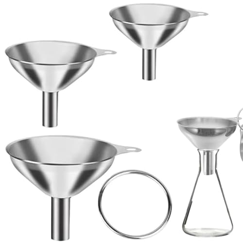 3 Stück Edelstahl Trichter Set Metall Einfülltrichter für Küche Einfache Dosierung Perfekt für Öl Mehl Flüssigkeiten Vorratsbehälter Spülmaschinenfest
