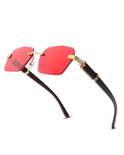 Pro Acme Rimless Rectangle Sunglasses for Men Women Square Shade Eyewear Frameless y2k GlassesGold/Red