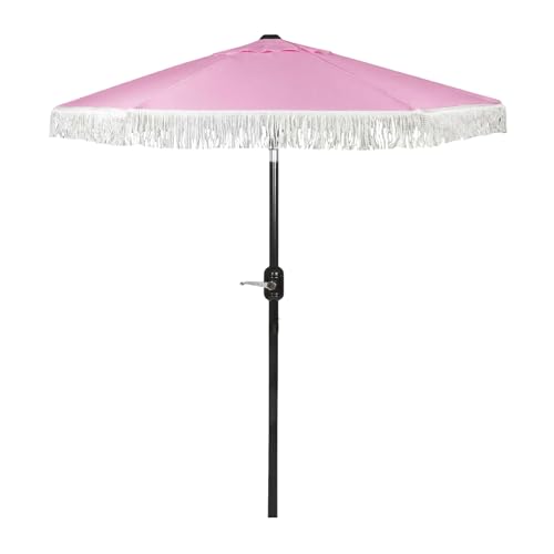 Punchau 6 Ft Fringe Patio Umbrella - Outdoor Umbrella for Patio, Pool, Table, Garden, & Deck, Push Button Tilt Pole - Fashionable Vintage Tassels - Pink by Punchau - Used condition - US$37.49