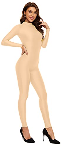 Image of Kepblom Womens Turtleneck Long Sleeve Dance Unitard One Piece Full Bodysuit Costumes