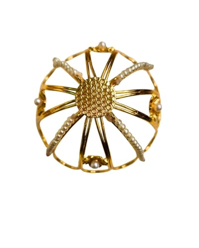 Image of Brass Hair Bun Cage with Stick for Women | Handcrafted Anti-Tarnish Juda Cover | Golden Surya Design Hair Bun Accessory for Wedding, Bridal, Festival, Bharatanatyam & Ethnic Wear