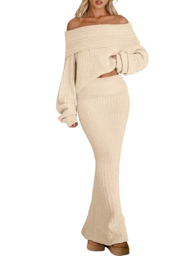LILLUSORY Womens 2 Two Piece Sweater Maxi Skirt Set Off