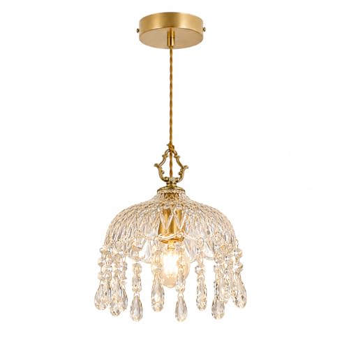Crystal Pendant Light with 3-Color Dimmable Bulb & Brass Finish
