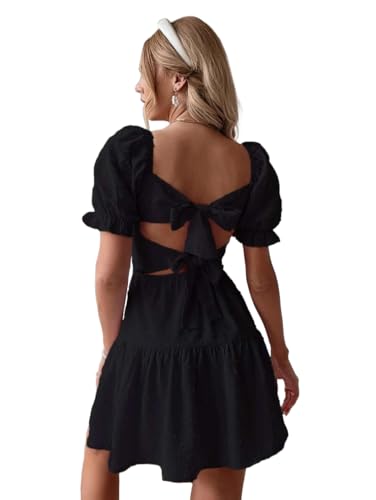 Narecte Summer Dresses for Women 2025,Tie Backless Swiss Dot Mini Dress,Ruffle Hem Flowy Casual Dresses