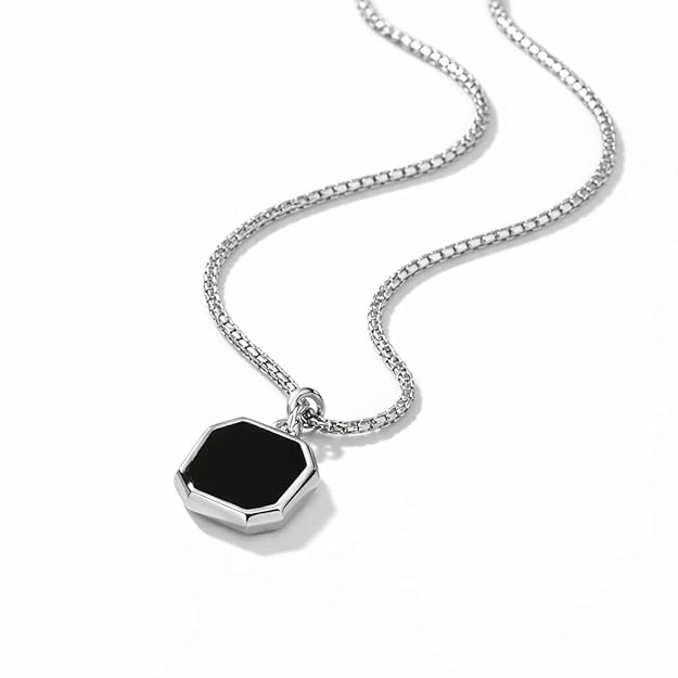 Men's Jewellery Black Silver Chain For Men Boys Geometric Stainless Steel Black Silver Locket Pendant Necklace Chain For Men Boys For Husband Gift Chains Modern Accessories, Locket for Men, Fashion Jewelry