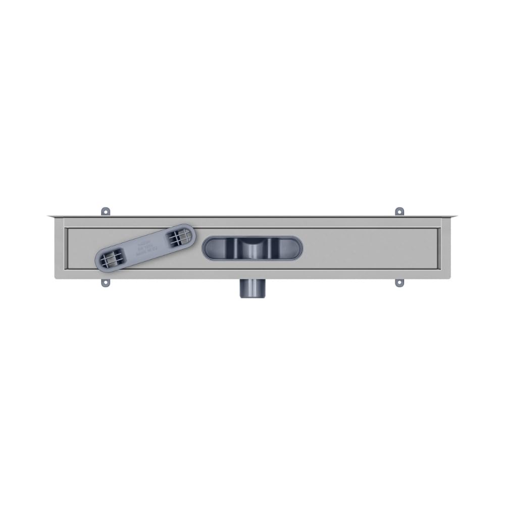 Wand-Duschrinne 100 cm, Schwarze Glasabdeckung, Edelstahl AISI 304, Siphon Ø50, Haarsieb
