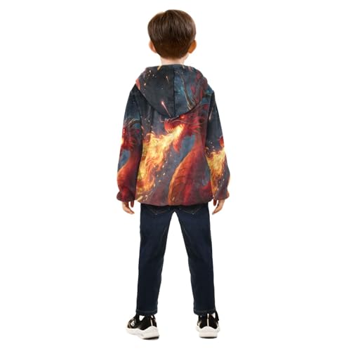 Dragon Breathing Fire in Space Toddler Fleece Jacket Girl Boys Hooded Fleece Jacket Coat Warm Outwear Zip-up 3-10T4