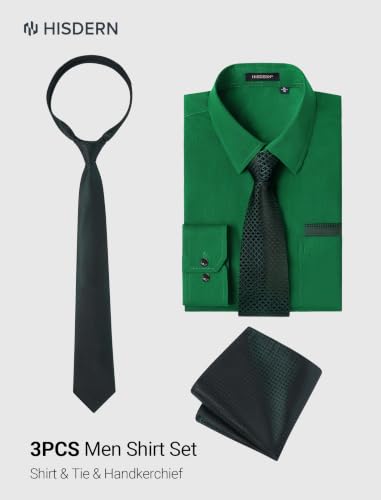 Image of HISDERN Mens Dress Shirt with Tie Pocket Square Set Classic Button Down Shirt Matching Tie Long Sleeve Shirts