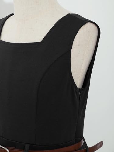 JEATHA Kids Girls School Uniform Jumper Dresses Summer Sleeveless V Back Solid Color Pleated Dress with Belt4