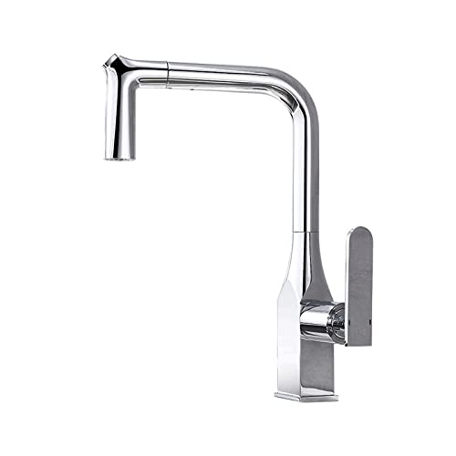 RBYRLDSTY Grifos de Cocina extraíbles Negros, Grifo de Cocina Monomando Plateado, Grifo Mezclador de Agua fría y Caliente con un Solo Orificio y Giro de 360 ​​Grados.(Chrome)