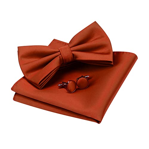 Image of GUSLESON Men's 3-pc Solid Color Bow Tie Gift Set - Double‑Fold Pre-Tied Bow Tie, Pocket Square, Cufflinks - Wedding Formal Party