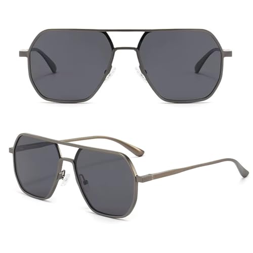 Image of Polarized Square Sunglasses for Men Stylish | Bold Alloy Black 100% UV Protection Branded Goggles for Driving Party Casual | Double Bridge Retro Anti Glare Sun Glasses