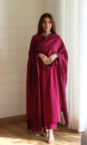 Image of GoSriKi Women's Poly Straight Solid Kurta with Narrow Pant & Dupatta | Elegant Ethnic Kurta Set for Women | 3 Piece Traditional Outfit | Comfortable Regular Fit | Full Length Kurta Set