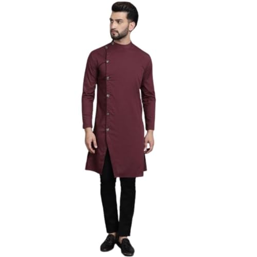 Image of Even Men's Collection Ethnic Wear Cotton Regular Sherwani Kurta with Asymetrical CutSWC-SLD011-WN2C-P