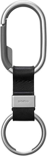 OrbitKey Key Ring Clip | Quick Release System, Sleek Design, Stainless Steel Surface | Holds up to 10 Keys (Black with Black Stitching)