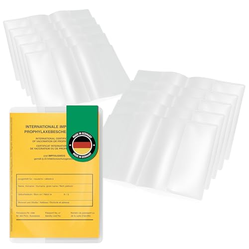 Falkenhorn Impfpasshülle Transparent – aufklappbare Schutzhülle für Impfpass & Internationale Impfbescheinigung (93 x 130 mm) – glasklar, doppelseitig – für Kinder & Erwachsene – Made in DE - 10er