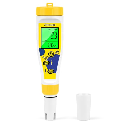 UIUZMAR Testeur de Chlore et de pH pour Piscine, pH Mètre et Salimètre pour Eau Salée Affichage Simultané du pH,Sel Temp Appareil de Mesure 7 en 1 pour...