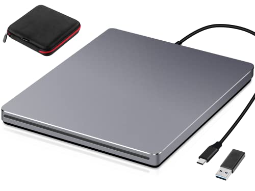 Guamar External CD/DVD Drive,USB 3.0 Type C CD DVD +/-RW Burner CD ROM External Drive Slim Optical Disk Reader Writer DVD Player for Laptop PC Desktop Mac Windows 11 MacBook Computer