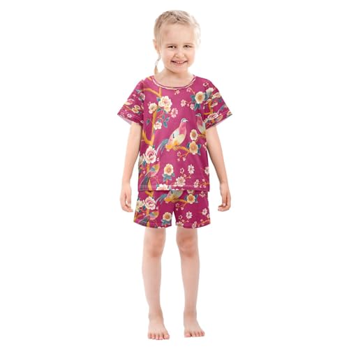 senya Short Sleeve Pajamas Sets Summer Cotton Sleepwear Hot Pink Bird3