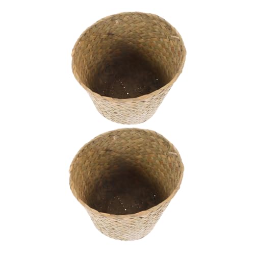 Veemoon 2 Piezas Cesta De Paja Mini Papelera Tejida Compacta Organizador Versátil Para Dormitorio y Baño Diseño Natural Ahorra Espacio y Almacenamiento Práctico