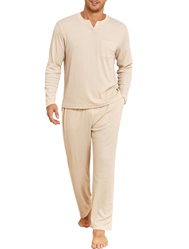 Image of JiniGolla Mens Pajamas Set Soft Short Sleeve Top and Pant Loungewear Sets 2 Piece Pjs with Pockets