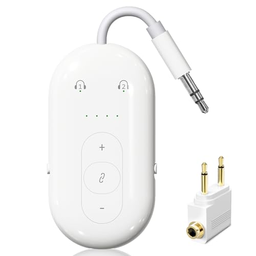 LOCCESS Adaptador Bluetooth de avión para auriculares, transmisor de audio Bluetooth para TV, receptor transmisor 2 en 1, funciona con conectores AUX de 3,5 mm para altavoz, coche, gimnasio