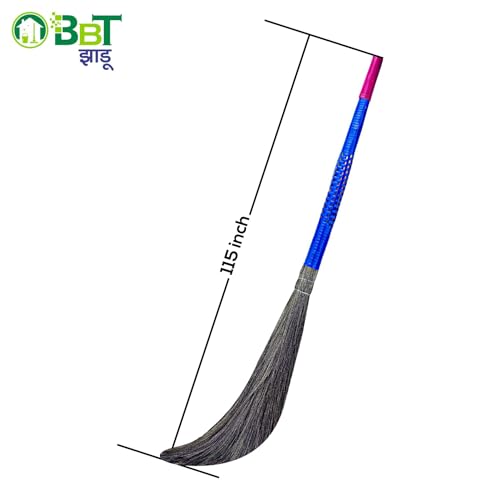 Image of BBT Phool Jhadu | Natural Grass Broom Stick for Home Cleaning | Eco-Friendly Long Handle Jhadu | Anti Dust, Lightweight & Durable Pack of- (1, BAHUBALI)