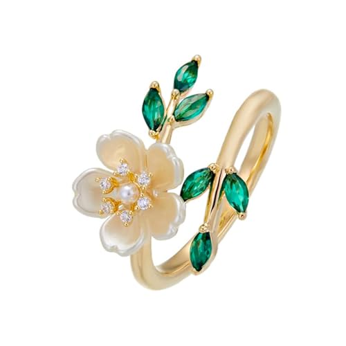 Bague Fleur Femme En Cristaux Cz Anneau Ouvert Réglable Avec Vert Feuilles Et Fleurs De Cerisier Bijou Chic Pour Mariage Fiançailles Bague à Superposer...