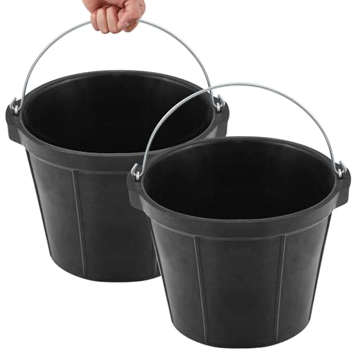 Sadnyy 2 Pcs Rubber Feeder Bucket, Quart Gallon Rubber Horse Feed Bucket with Handle Large Utility Feed Pan Dog Bowl Horse Feeder for Goats Horses Animal Feeding, Inches (10.6 x 8.6 Inches,Classic)
