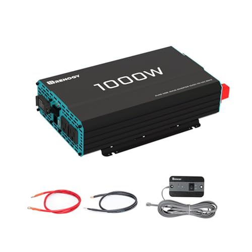 Renogy Inverter P2 1000W Pure Sine Wave Inverter 12V DC to 120V AC, Off-Grid Solar Power Converter for Home, RV, Truck, with Built-in 5V/2.1A USB Port, AC Hardwire Port, Remote Controller
