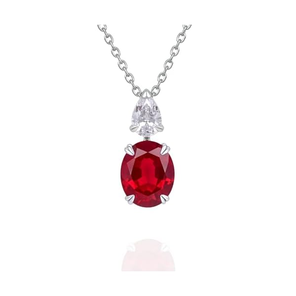 Ruby Necklace for Women – 4.8ct Lab-Grown Ruby & Moissanite Pendant, 18K White Gold Plated 925 Sterling Silver, Elegant Red Gemstone Jewelry Gift