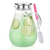 Glass Pitcher with Lid, 77oz Glass Water Pitcher with Brush, Gallon Glass Pitcher with Handle and Lid, HOUSALE 18/8 Stainless Steel Glass Iced Tea Pitcher, Heat & Cold Resistant Borosilicate Glass