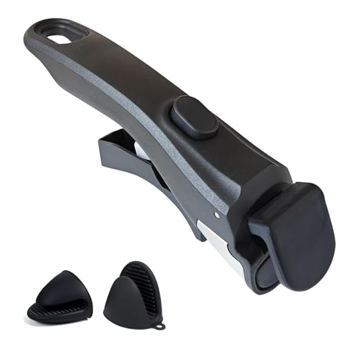 Removable Handle Detachable Pot Handles with 2 PCS Silicone Oven Mitts Heat Resistant Universal Pan Handle Replacement Handles for Pots and Pans Fits All Cookware-Black