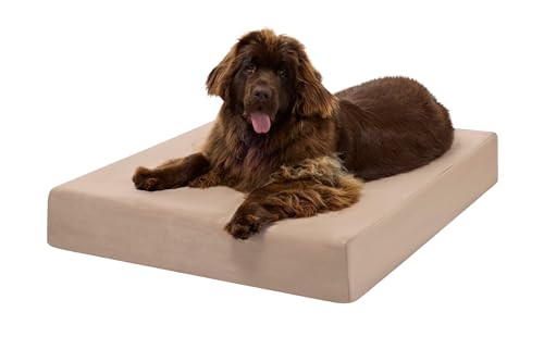 Image of Barker Beds XL Orthopedic Dog Bed - 7 inch Memory Foam Mattress - 75-120 lbs - Joint Pain & Arthritis Support - Vet Recommended, Washable Cover - Made in USA - 52 inchx36 inchx7 inch - Khaki