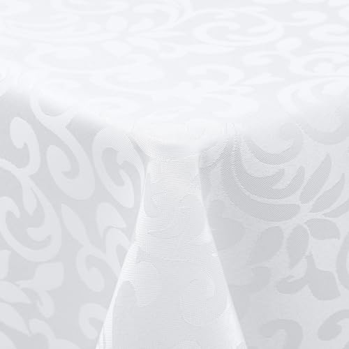 Homaxy Tischdecke Abwaschbar Rechteckig 100x140cm Polyester Tischtuch Tafeldecke Jacquard Tischwäsche Ornamente Schmutzabweisend Pflegeleicht, Weiß