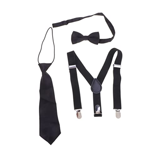 PartyKindom 3pcs Boys and Girls Bow Tie Suspenders Set Elastic Boys Tie Clip Braces for Toddlers