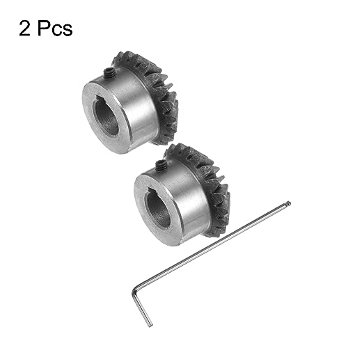 Image of HARFINGTON 2pcs Bevel Gear 2M 20 Teeth 15mm Shaft Hole 1:1 Tapered Pinion Gear with 5mm Keyway 45# Steel 2 Module 90 Degree Steering Gear with M5 Fixing Hole, for Hardware Mechanical Rotation