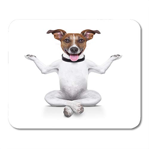 Preisvergleich Produktbild Mauspad Lustige weiße Meditation Yoga Hundesitzen Entspannt mit glücklichem Gesicht Tierharmonie Bürobedarf Mauspad Zoll Zoll Mousepad