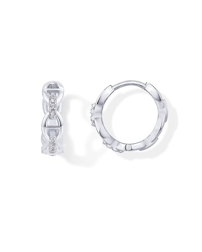 PAVOI 14K Gold Plated Sterling Silver Posts Cubic Zirconia Chained Huggie Earrings for Women | Small CZ Chain Hoops