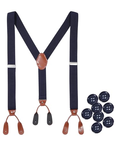 Kajeer Herren Hosenträger zum Knöpfen - Einstellbare Y-Form Suspenders 3,5 cm Breit, Braun Kunstleder für Hochzeit und Business
