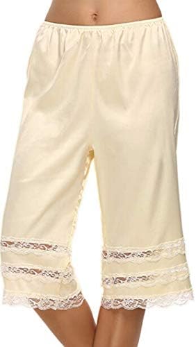 TUSFTAY Women's Lace Trim Culotte Slip Snip-it Pettipants Bottom Split Skirt Bloomers Lingerie Satin Pant Slip (Beige, Medium)