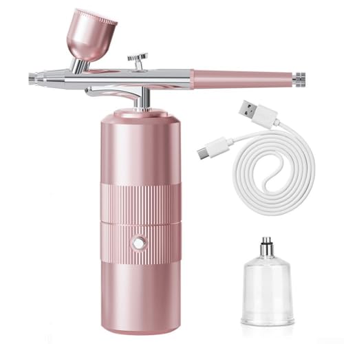Honseadek Kit de aerógrafo inalámbrico con punta de 0.3 mm y presión de aire ajustable, pulverizador de pintura portátil para automoción, arte de uñas y proyectos de bricolaje (rosa)